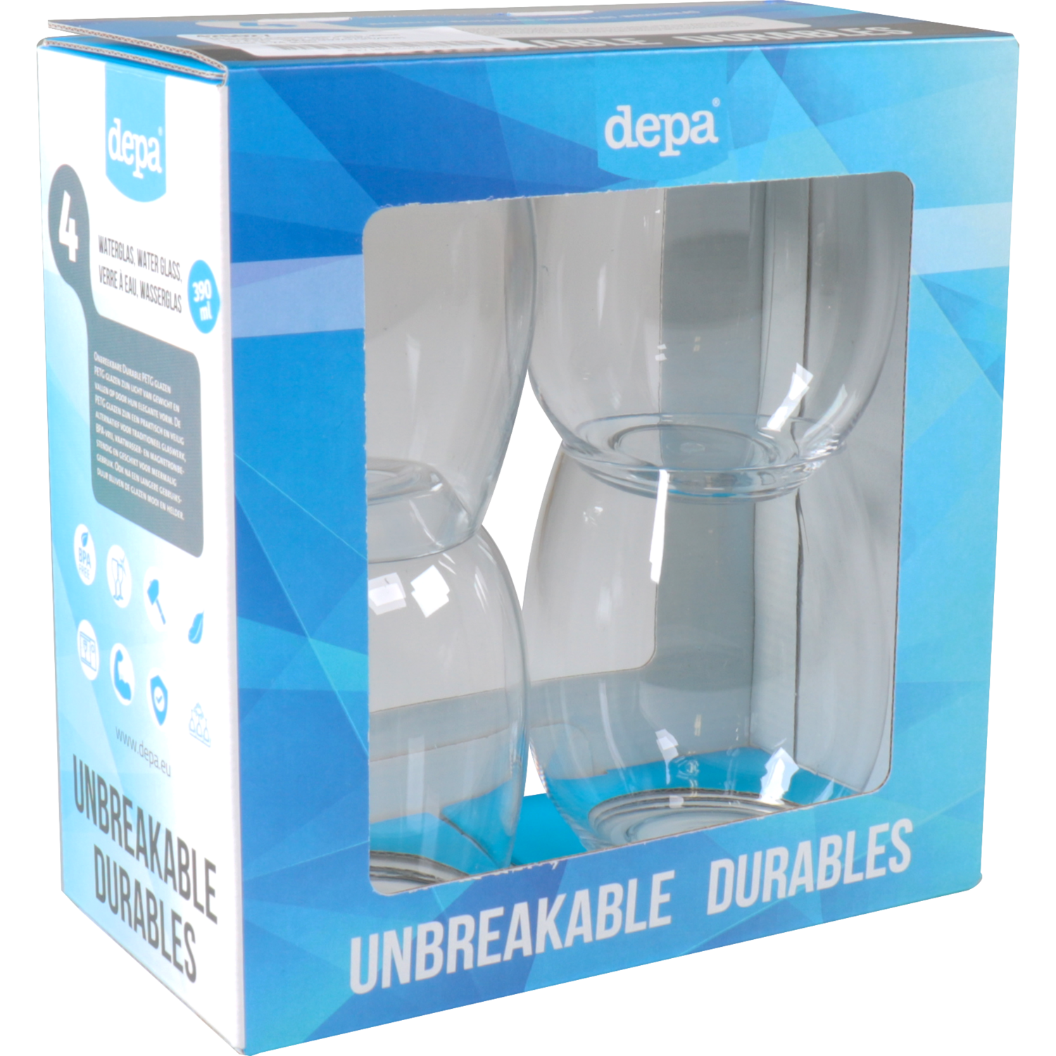 DEPA® Glas, waterglas, reusable, onbreekbaar, pETG, 390ml, transparant 2