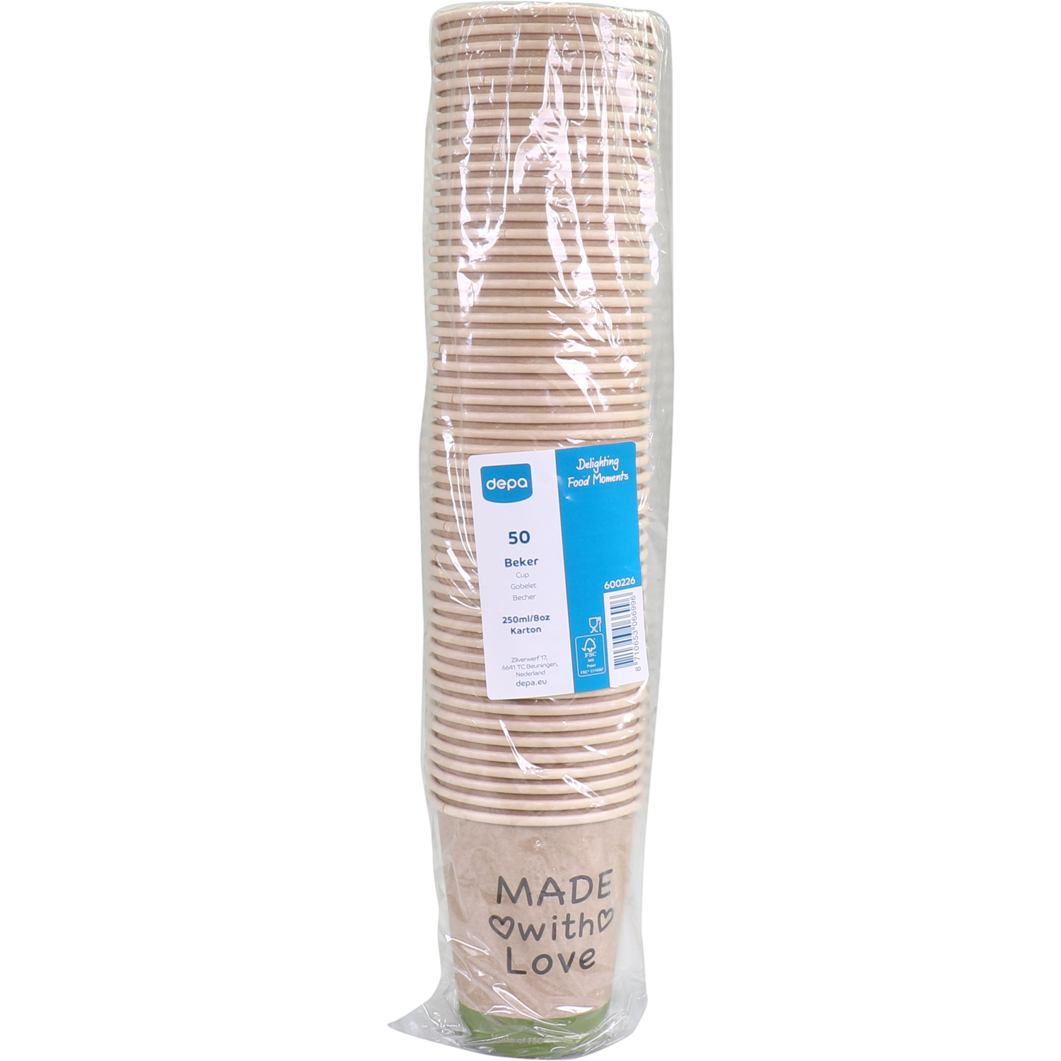  Beker, Made with Love, Bamboe/PE, 250ml, 8oz,  2