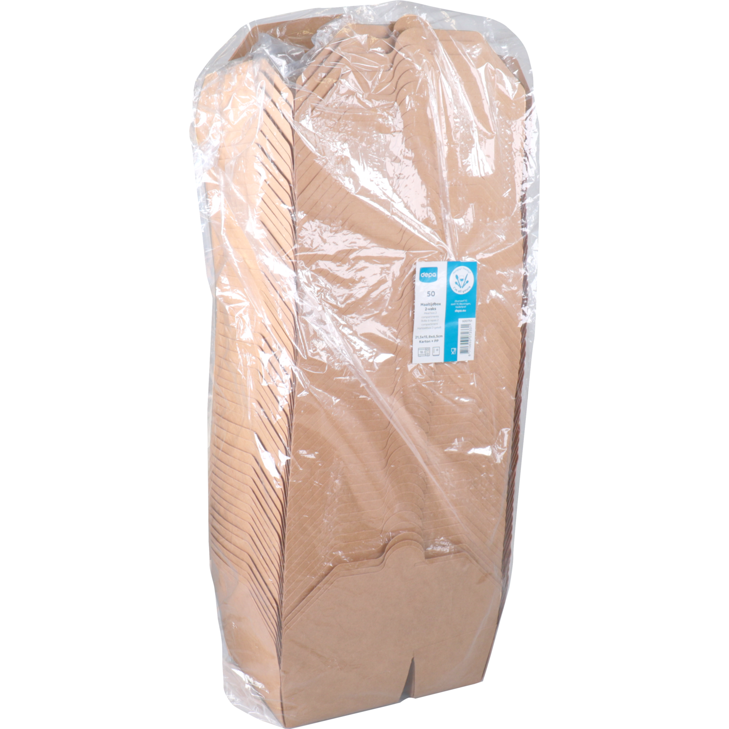 DEPA® Bak, Karton + PP, 2-vaks, maaltijdbox, 215x158x65mm, bruin 3