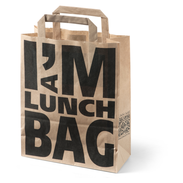 I'M Concept Bag, I'M a LUNCH bag, Pulp, flat paper handles, 22xSide fold 10x28cm, carrier bag, brown  1