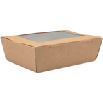 DEPA® Bak, Karton + PE + PET-coating, met venster, maaltijdbox, 195x140x50mm, bruin